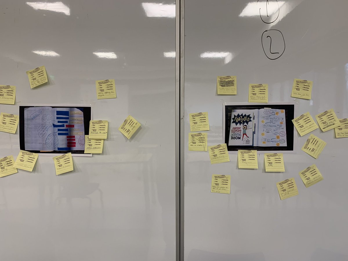 KristaMcGowan14's tweet photo. Ss analyzed notebook pages to identify what works that they could try as they later jot their thinking about reading. We then brought thinking together in one chart. Level of their own pages and thinking has already been raised #inquiry #ruos #msliteracy #workshop https://t.co/Kuu2p1Rpnh