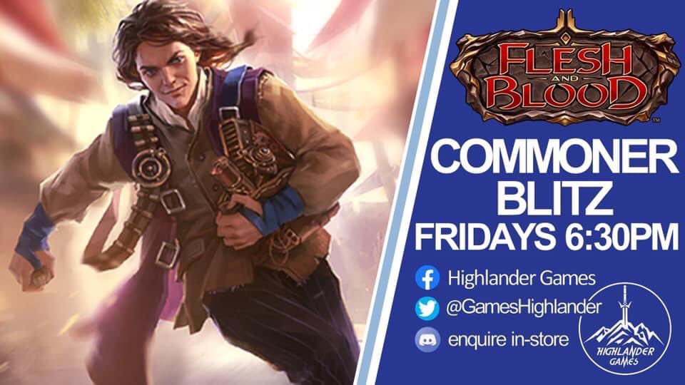 Join us for our blitz commoner event today!

Classic blitz format, the only catch is— common cards only!

Cards are available in-store to construct a common blitz deck &amp; a member of staff will be available to help new players learn the game

We look forward to seeing you there!