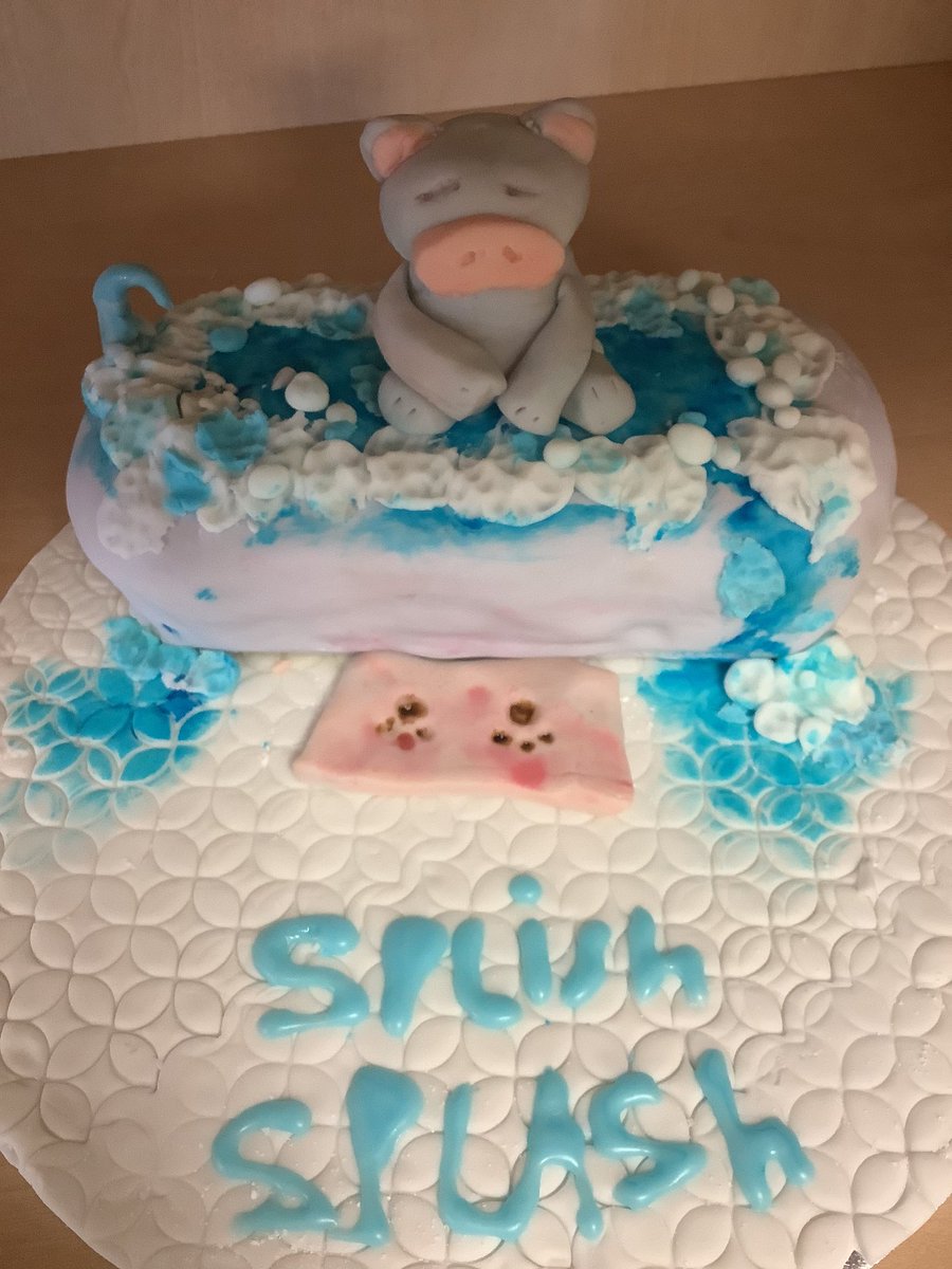 MissHowie1's tweet photo. Cake decorating completed their first big cake today ~ Hippo in a bath tub, they had to model hippo, texture cake board and pipe a message. #cakecraft #firstcake #learningskills https://t.co/fuOKDKHuZZ