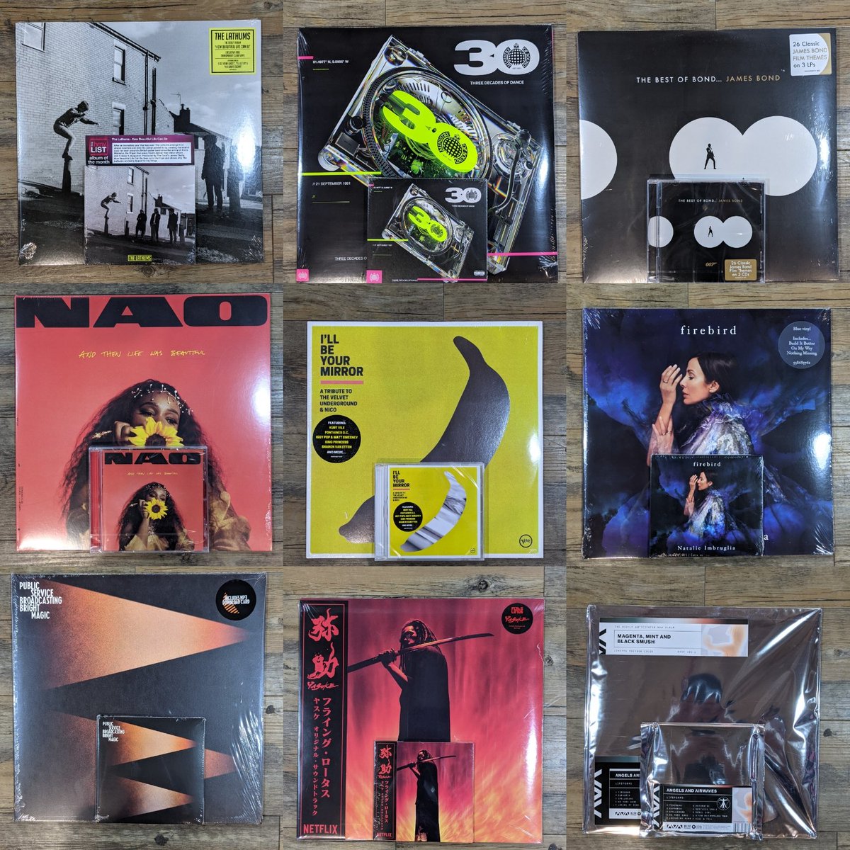 hmv_Southend's tweet photo. This is an absolute beast of a week for new release! 

#lathums #albumofthemonth
#mos #ministryofsound
#bond #bestofbond
#nao
#illbeyourmirror #velvetunderground
#nico
#natalieimbruglia
#publicservicebroadcasting #pbs
#yasuke #floatinglotus
#angelsandairwaves 

#NewMusicFriday https://t.co/AjmZjHHVRv