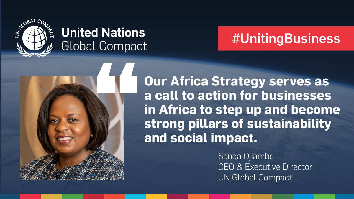 globalcompact's tweet photo. The UN Global Compact Africa Strategy 2021-2023 is out! 

Read the strategy to learn how to advance corporate sustainability and responsible business practices in the private sector in support of the #GlobalGoals.

https://t.co/Re64LrsUoW https://t.co/o1tKDHsA74