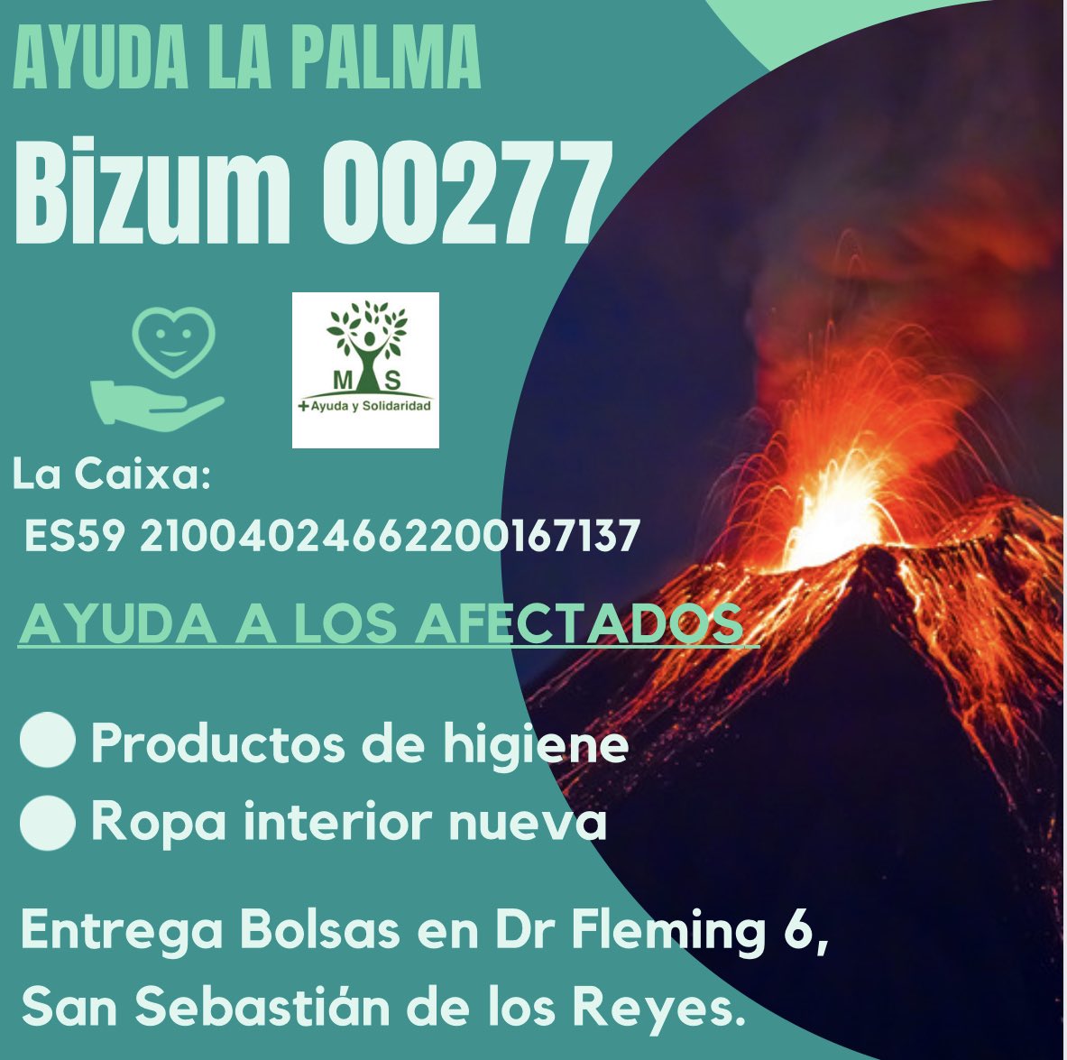 AYUDA URGENTE CRISIS HUMANITARIA LA PALMA🙏🏼  
BIZUM: 00277 TRANSFERENCIA: ES59.2100.4024.6622.0016.7137  🇮🇳
CUALQUIER AYUDA SERÍA ÚTIL  . TODO LO RECAUDADO IRÁ DESTINADO A: AFECTADOS VOLVAN
