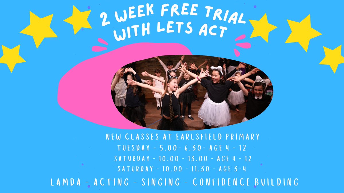 letsactdrama's tweet photo. @EarlsfieldSch 2 FREE TRIALS AT LETS ACT DRAMA SCHOOL TOMORROW AND NEXT WEEK! AGES 3 - 12- Watch your childs confidence grow! @wandsworthsw18 @EarlsfieldSW18 @EarlsfieldTalks 

BOOK YOUR FREE TRIAL NOW
https://t.co/V77vpkv0AA https://t.co/lAh20paf5t