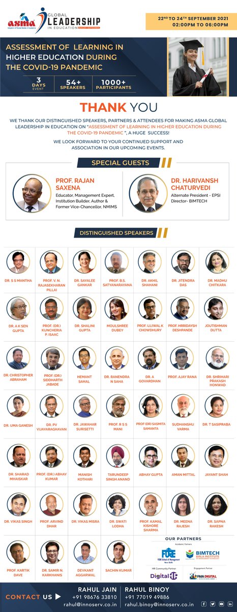 asmaacademia's tweet photo. We thank our Distinguished #Speakers, #Partners & #Attendees for making ASMA Global Leadership In Education on “Assessment of learning in Higher Education during the COVID-19 pandemic”, a huge success!
Watch Full Video:- https://t.co/yNG9d9x5s7
#ASMAwebinar #GlobalLeadership https://t.co/x2faJs2etu