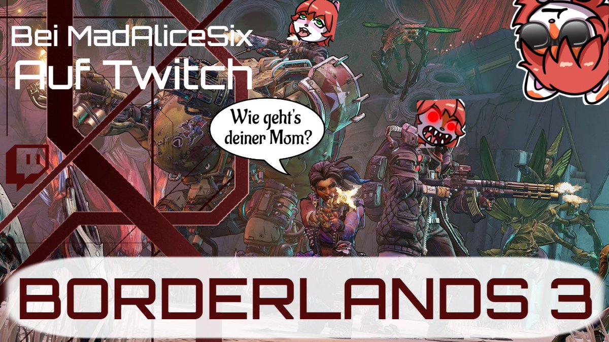 Alice6Mad's tweet photo. Endlich ist es so weit, nach der Pre-Sewuel und #Borderlands 2 fangen wir nun mit #Borderlands3 an \o/

Teilweise begleitet uns auch die hervorragende @Seisuka <3 

Bin sehr gespannt :o

Schaut gerne rein auf
https://t.co/KOTFeEb7OD

#TwitchDE 
#Germantwitchsup 
#germanstreamer https://t.co/d5txKZlgyC