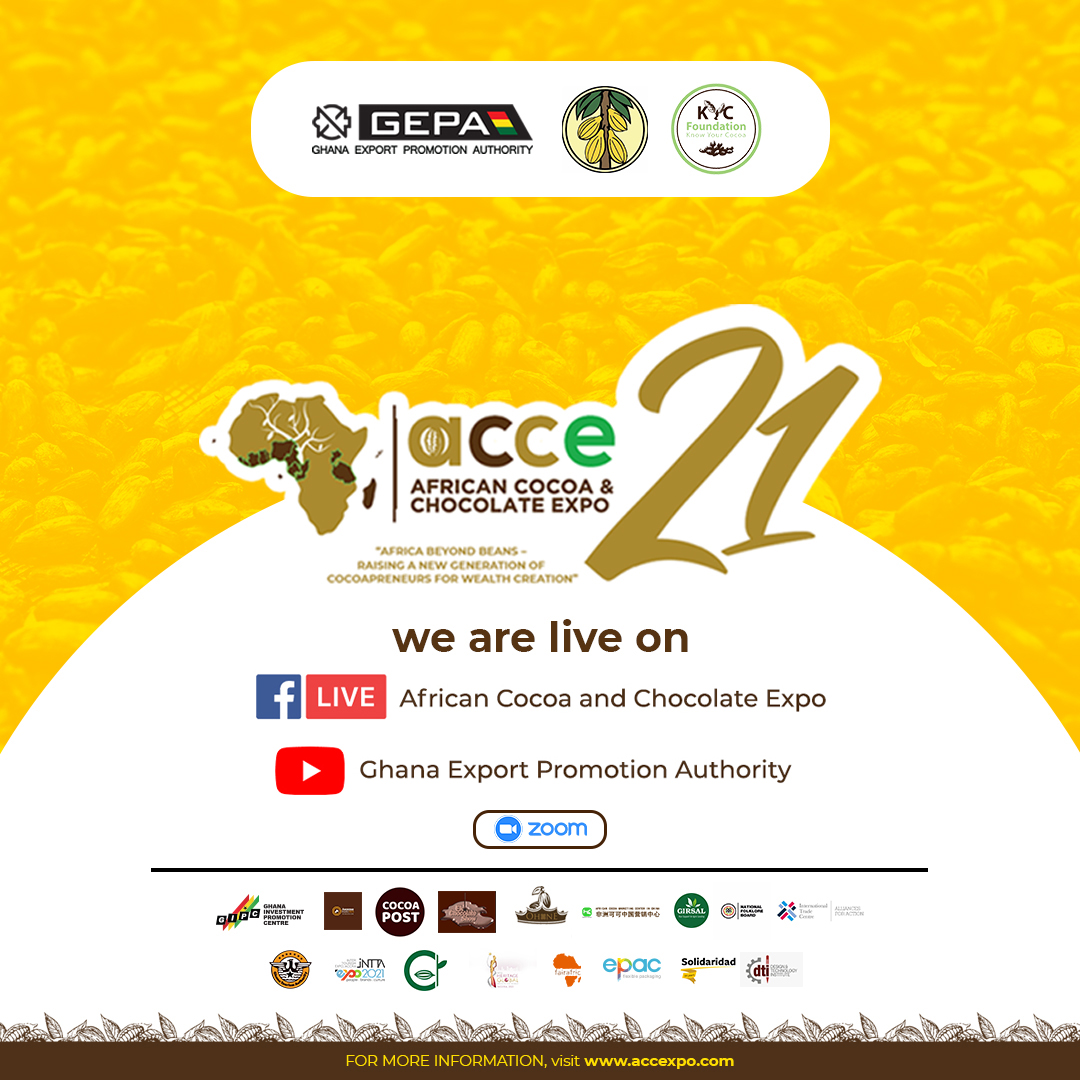 Day 2!!!

Catch us live on the various platforms! 

Join us as we discuss issues to improve the African cocoa sector. 

linktr.ee/acce2021 - Zoom link

Theme: Africa Beyond Beans: Raising a new generation of cocoapreneurs for wealth creation. 

#ACCE21
#africabeyondbeans