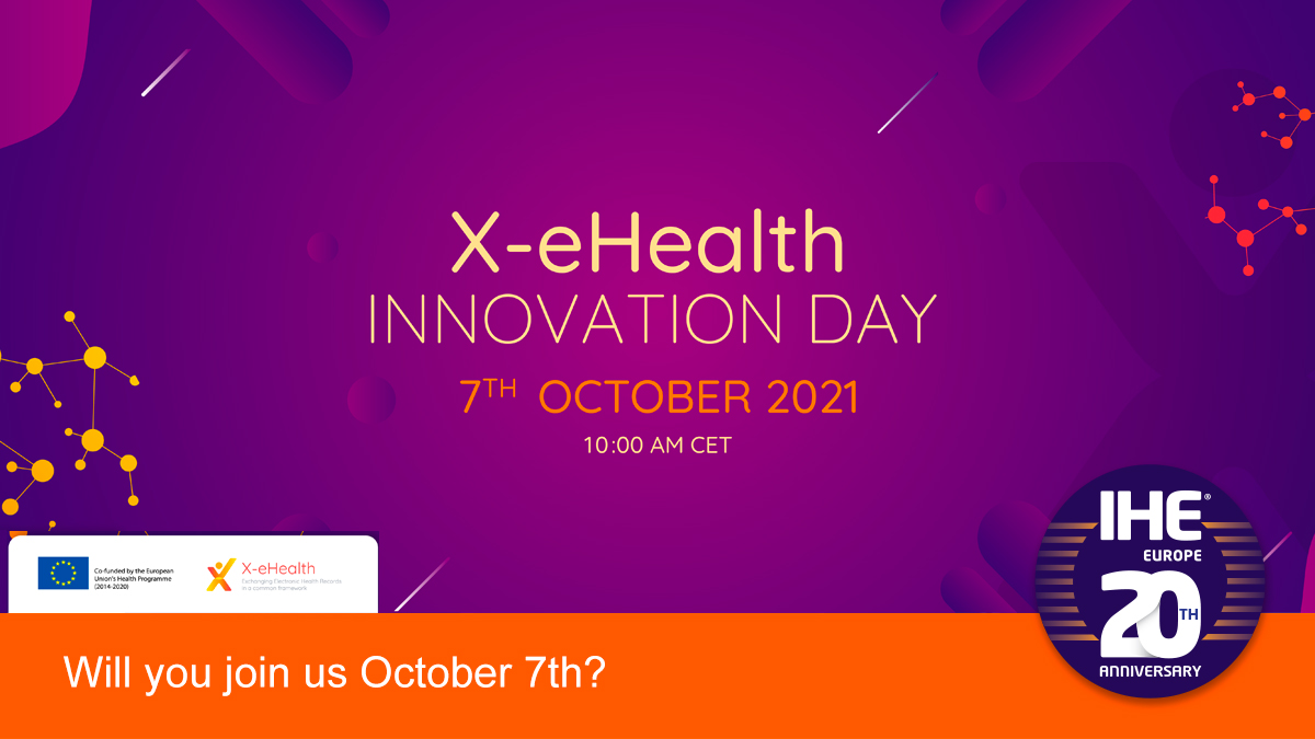 Get an update on the EU Project @X_ehealth in 1 day: learn all about exchange of medical images, hospital discharge letters, rare diseases, lab results and more.  Register > bit.ly/XeHealth_2021 <a href="/IHEBelgium/">IHE Belgium</a> @IHENL @IHE_fr <a href="/IHEAustria/">IHE Austria 🇦🇹</a> <a href="/IHE_USA/">IHE USA</a> <a href="/IHEIntl/">IHE International</a> @IHEsuisse <a href="/IHE_Australia/">IHE Australia</a>