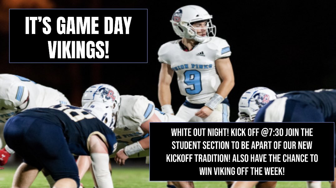 FNL tonight! The theme is White Out so make sure to buy your white out shirts today! Let’s fill the student section ⚪️💙 #slamgraham #vikingstrong #fnl🏈
