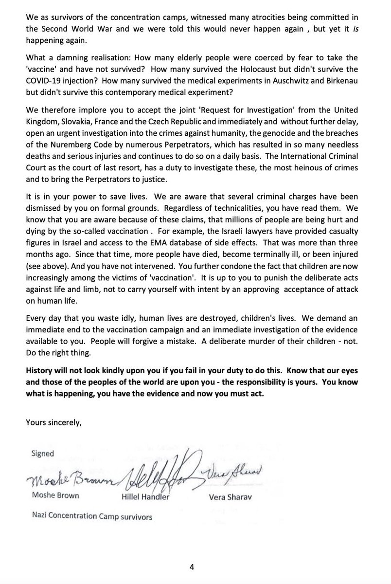 davidkurten's tweet photo. PRESS RELEASE: Holocaust survivors call on the International Criminal Court to proceed with the joint request from the UK, France, Czech Republic and Slovakia for an investigation of CRIMES AGAINST HUMANITY by coerced experimental mRNA injections that break the NUREMBERG CODE. https://t.co/2yUIvw6m0k