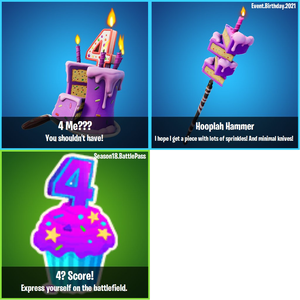TheGameVlog's tweet photo. ICYMI : #Fortnite 4th Birthday Cosmetics. https://t.co/i6vDRFqMzR