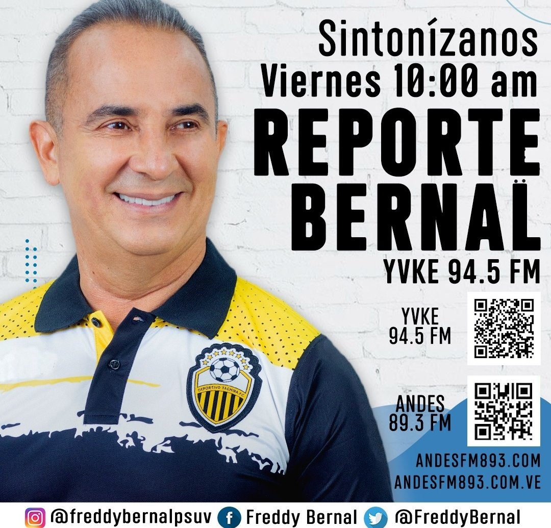 Viernes informativo sintoniza "Reporte Bernal" por <a href="/YvkeTachira/">Yvke Tachira</a> 94.5FM a partir de las 10:00AM 
#BernalGobernador
#SoyComunicadorClap
<a href="/SilvestreRojo/">Silvestre García</a>
<a href="/NicolasMaduro/">Nicolás Maduro</a> <a href="/BermudezJoseA/">Bermúdez José</a>
 <a href="/arguelloyepfri/">Yepfri Arguello</a> <a href="/TrompizCarlos/">Carlos Trompiz</a> <a href="/movidatachira/">La Movida Táchira en Radio</a> <a href="/GPPSBTACHIRA/">Gran polo patriotico Táchira.</a>