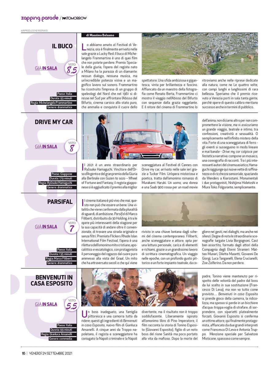 Su <a href="/MiTomorrow/">Mi-Tomorrow</a>, come ogni venerdì, con le principali novità in sala: vietato perdere #IlBuco e #DriveMyCar.

#cinema #movies #24settembre