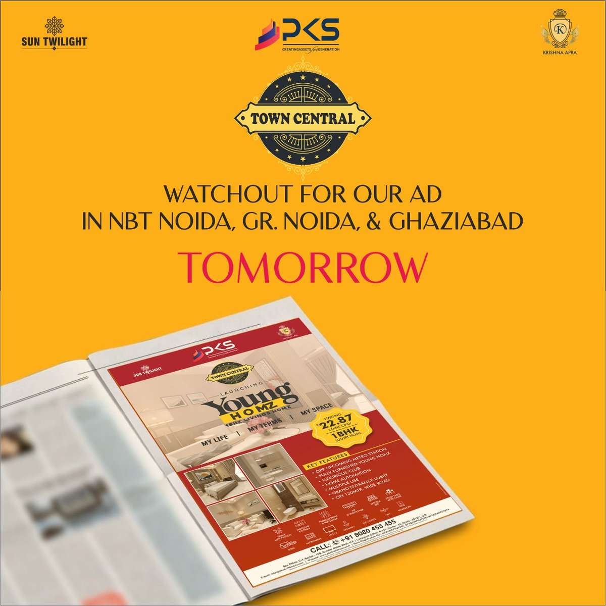 pksgroup2016's tweet photo. Find us on tomorrow NBT Noida &amp; Ghaziabad edition. For any query please contact on 8080 455 455.
#PksGroup #towncentral @nbtnoida91 https://t.co/09SoC3NU34