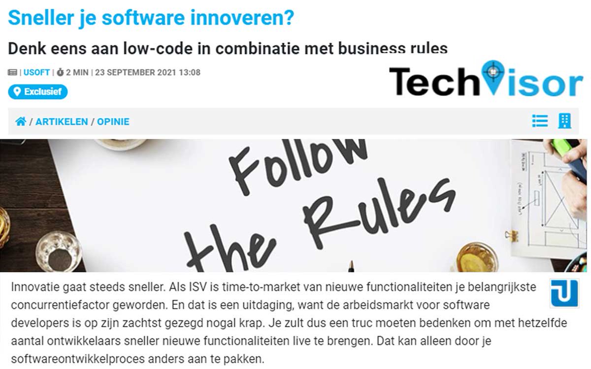 USoft_software's tweet photo. Wat is je truc als ISV om snel nieuwe functionaliteiten live te brengen. Roland Gerritsen van @USoft_software legt uit hoe in @TechVisorNL 

https://t.co/JVz8aVpVQO

#lowcode #businessrules #intelligentautomation https://t.co/cwXyoOEmVa