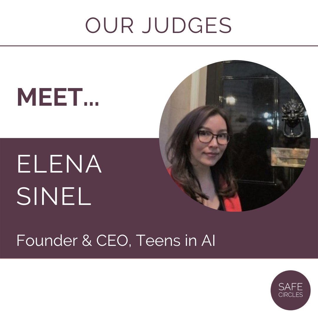 SafeCirclesUK's tweet photo. Meet Our Judges: Elena Sinel joins us today for Demo Day from Teens in AI. We are delighted Elena accepted our invitation to be a judge, and we’re excited to see her expertise at the finalist pitches!

Demo Day - LIVE NOW: https://t.co/FmjuFBbYy9 https://t.co/8R8Oh75D3J
