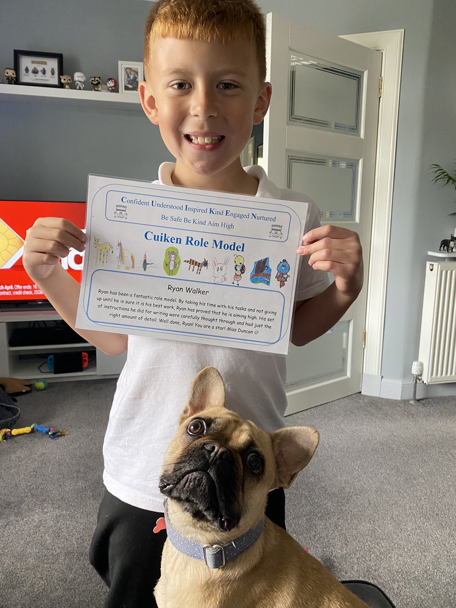lkwalker3112's tweet photo. This one is proud of his fabulous Friday award &amp; Stanley has to get in on the action too 🐶 @Cuiken_Primary https://t.co/rxxgYBWwRx