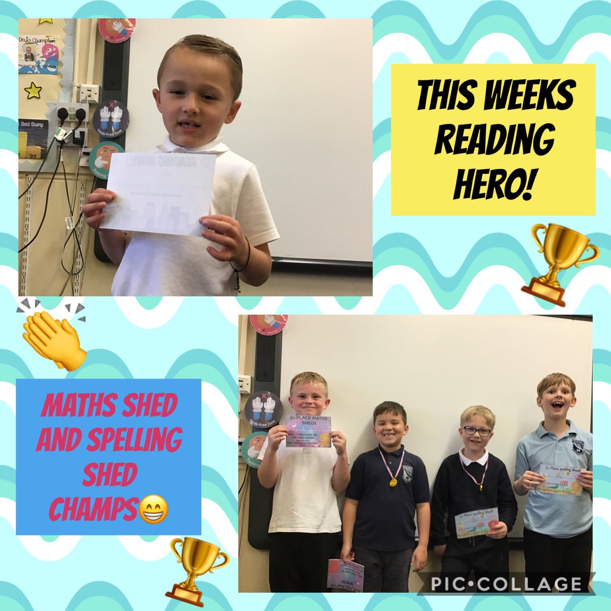 This weeks reading hero👏 and our maths shed and spelling shed champs! 🏆