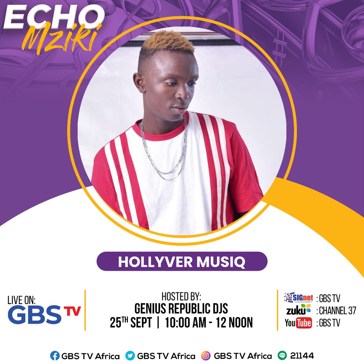 Genius Digital ™ (@geniusdigitalke) on Twitter photo Your every Saturday morning plan with The Genius Republic DJs 🎵🎶
Tune in to #EchoMziki tomorrow from 10:00am on GBS TV as we host <a href="/hollyvermusiq/">Oliver Musiq</a> and <a href="/sonzabkenya/">SON ZAB KENYA🇰🇪</a>
cc <a href="/djcarian/">Geniusdj™</a> <a href="/hypeola/">The Experience</a> Your every Saturday morning plan with The Genius Republic DJs 🎵🎶
Tune in to #EchoMziki tomorrow from 10:00am on GBS TV as we host <a href="/hollyvermusiq/">Oliver Musiq</a> and <a href="/sonzabkenya/">SON ZAB KENYA🇰🇪</a>
cc <a href="/djcarian/">Geniusdj™</a> <a href="/hypeola/">The Experience</a>