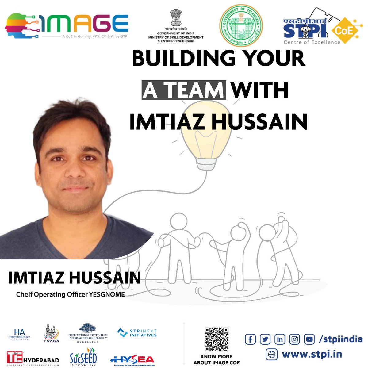 STPIIMAGECOE's tweet photo. An Insight on building your "A-Team" the backbone for Success. Mentorship session with Shri. Imtiaz Hussain, COO, Yesgnome. An exclusive and enriching session for the Start-ups #STPIINDIA #IMAGECoE #STPICOEs https://t.co/BnMC8IA6lx