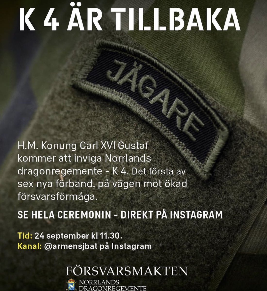 AmidCallis's tweet photo. Idag är dock en glädjens dag. Försvarsmaktens mest kvalificerade förband för strid bakom fiendens linjer utgår nu åter från Norrlands dragonregemente - K4. Låt oss hoppas att den politiska klåfingrigheten inte gör sig påmind på nytt. https://t.co/FcilKSXACj