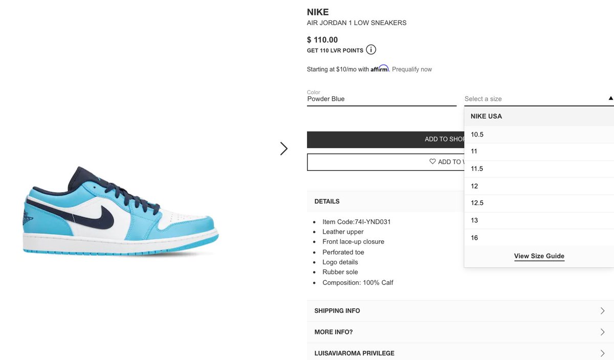 SOLELINKS's tweet photo. Ad: Air Jordan 1 Low 'Powder Blue' couple of sizes on LVR => https://t.co/Tev0O4QDdr https://t.co/RR9hD4mLoO