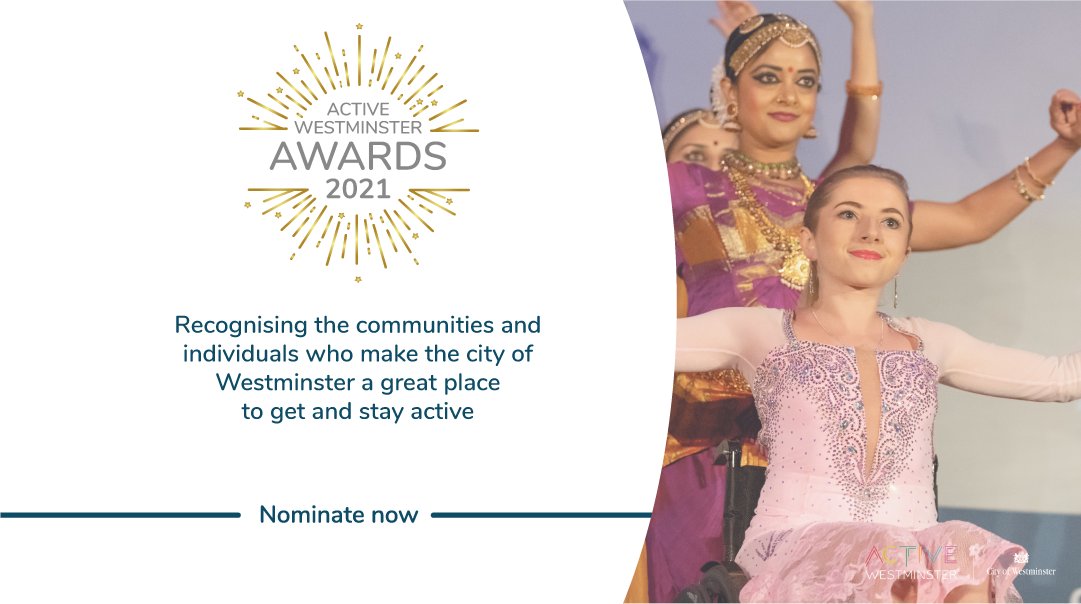 ActiveWCC's tweet photo. Nominations are now open for this year's 🌟ActiveWestminster Awards🌟
The awards are a chance for us to recognise those who make the City of Westminster a great place to get and stay active.
Find out more & nominate: https://t.co/qmLxlyXXdT
#ActiveAwards https://t.co/PIVjY7uwTK