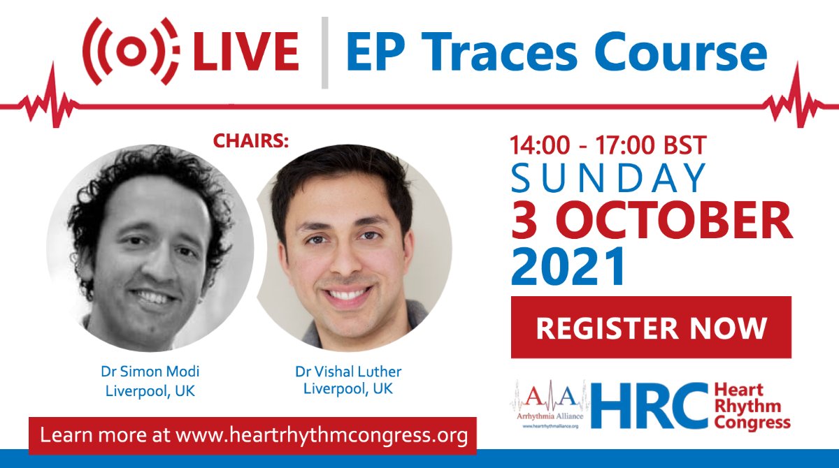 heartrhythmcong's tweet photo. #HRC2021 #HRCLIVE

EP Traces Course: 
3rd October 2021; ​2pm–5pm BST
With @vish_luther &amp; Dr Simon Modi

FREE TO REGISTER: https://t.co/XvI3FAOD4B https://t.co/R4RJkYFX6y