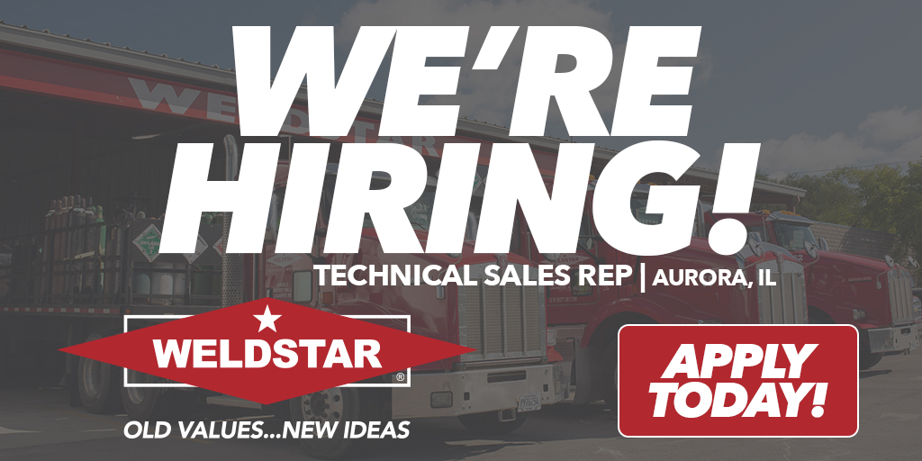 We have some positions available at a few of our locations. We need a Technical Sales Rep for our Aurora location. 

If you are interested, or know somebody  who would be a good fit, read the job details and submit and application.

weldstar.com/career/techsal…