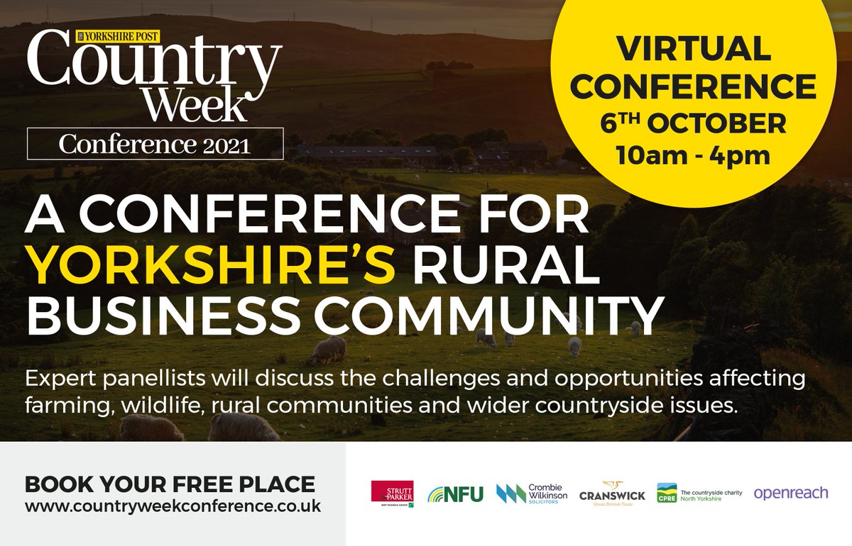 We are proud sponsors and are participating in the Country Week Virtual Conference with Katie Atkinson, Our Vice-Chair and Planning Lead featuring as speaker. 
Its free to sign up, sign up via countryweekconference.co.uk
#YPCWC21 @KVAPlanning @CPRE @yorkshirepost @gazetteherald