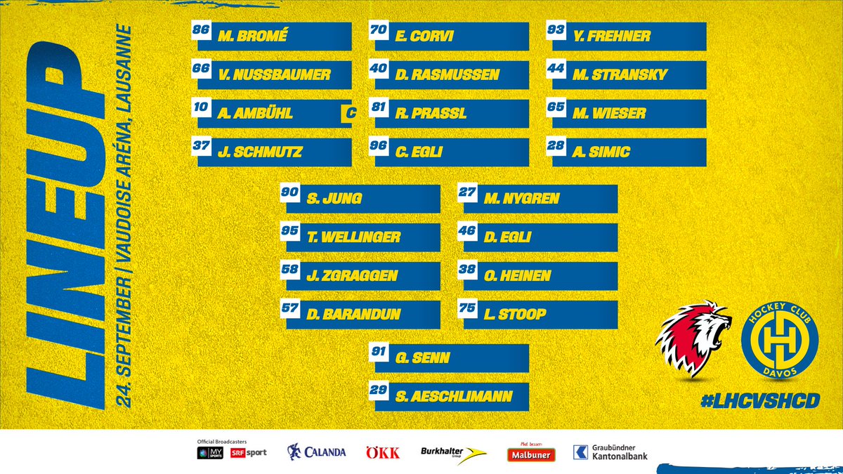 HCD_offiziell's tweet photo. 🚨 Nicht ganz unerwartet blieb im #HCD-#lineup für Game 6⃣ praktisch kein 🪨 auf dem anderen.
Nicht dabei sind:
🤕 #56Wieser, #71Paschoud
❌ #36Knak
🚀 #22Gärtner, #94Rubanik, #84Canova, #85Ritzmann, #31Croce
🟡🔵 Ticker ab 19.44h: https://t.co/1ojvAjTrG3
#LHCvsHCD https://t.co/F1G59fvKTM