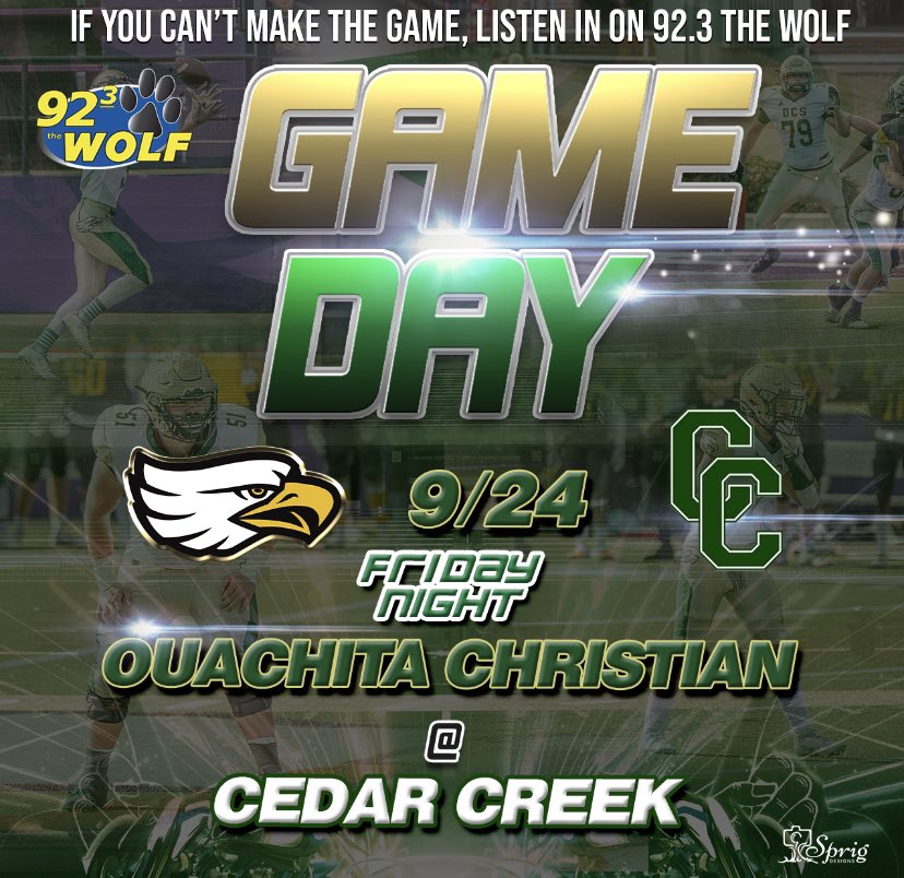 Ouachita Christian (@eaglesocs) on Twitter photo Tonight, <a href="/football_ocs/">OCS Football</a> @ Cedar Creek, 7pm.
LISTEN: 923thewolf.com
WATCH: livestream.com/OuachitaChrist… Tonight, <a href="/football_ocs/">OCS Football</a> @ Cedar Creek, 7pm.
LISTEN: 923thewolf.com
WATCH: livestream.com/OuachitaChrist…