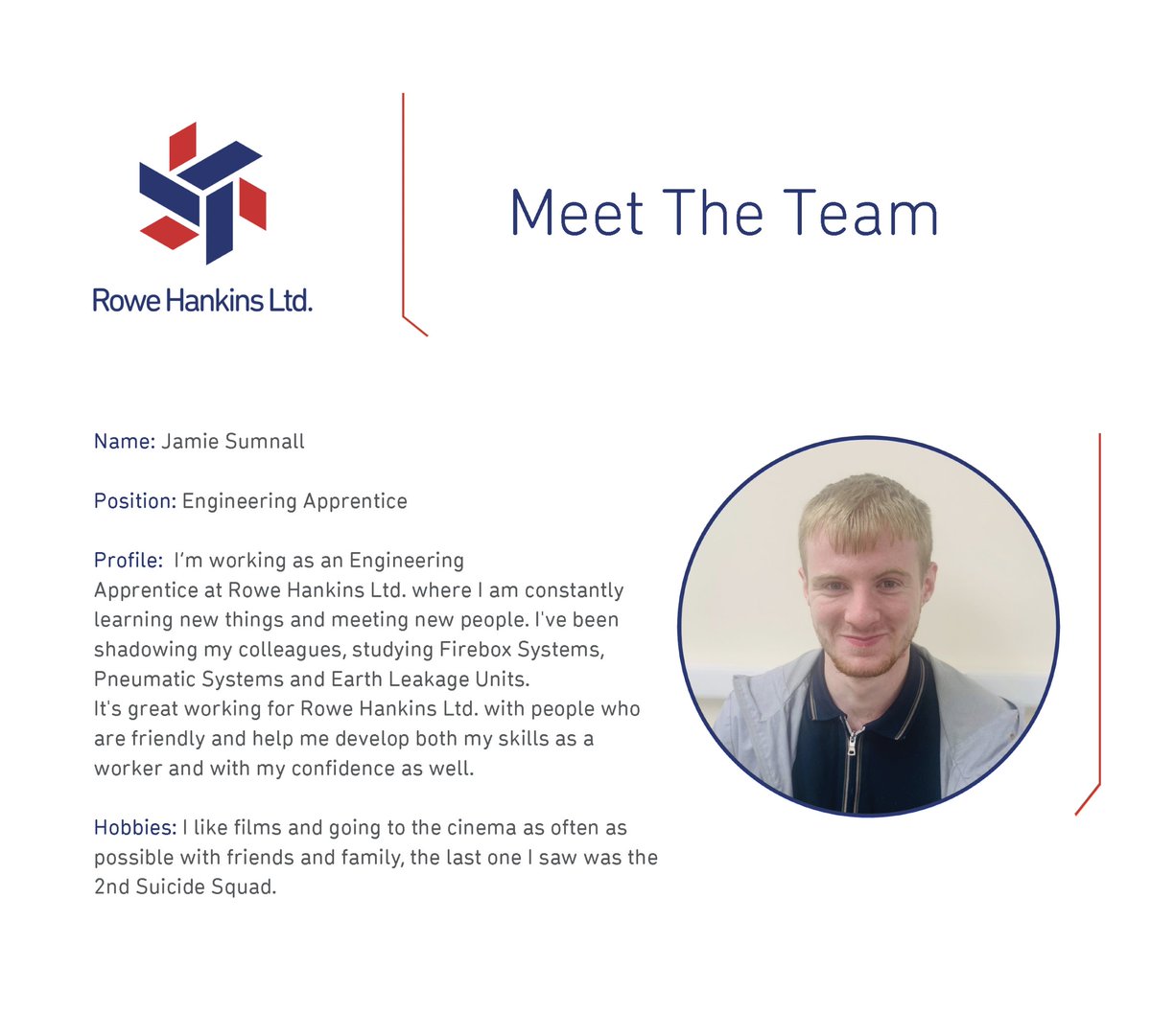 One of our latest starters, Jamie has joined us as an Apprentice in our Engineering Department. Welcome to the team Jamie!
