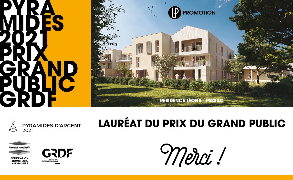 LP_Promotion's tweet photo. LP Promotion a remporté hier soir le Prix du Grand Public des Pyramides 2021 de la FPI Nouvelle-Aquitaine avec la résidence Léona à Pessac ! 🏆
👏 Un grand merci à tous pour votre mobilisation.
Découvrir le projet en détail ici : https://t.co/yURKNQRjfQ
#recompense #pyramides2021 https://t.co/Cc4FGNJqbA