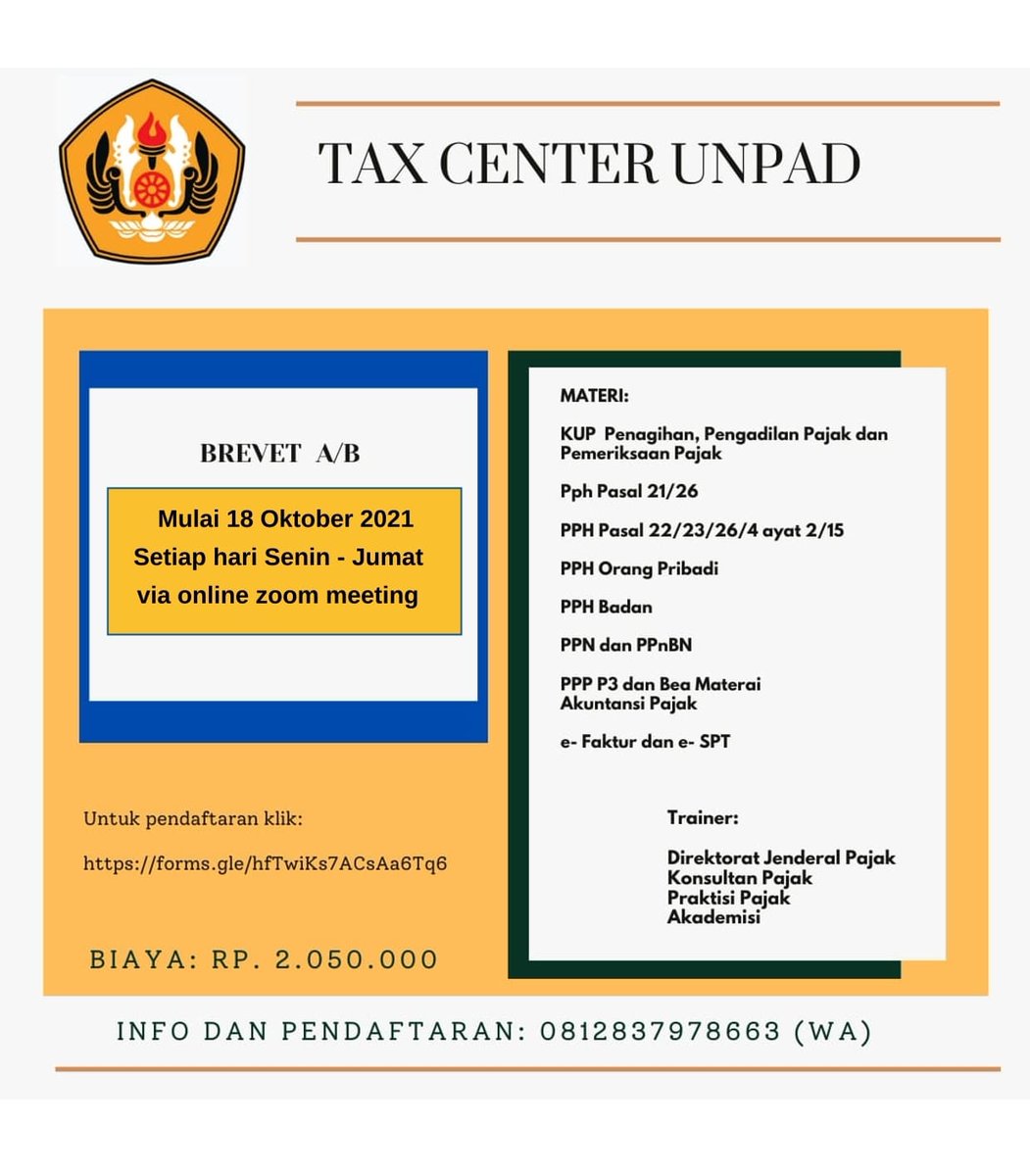 febunpad's tweet photo. Yuk ikuti pelatihan brevet pajak A dan B!
Registrasi via
https://t.co/pDZ1PGTkFQ
Informasi lebih lanjut:
📲 0812-8397-8663
#febunpad #universitaspadjadjaran #brevet #pajak #taxcenterunpad #taxcenter #tax #wajibpajak #kemenkeuRI #konsultasipajak #pelatihan #sppt #efilling https://t.co/lWnrhZMQsv