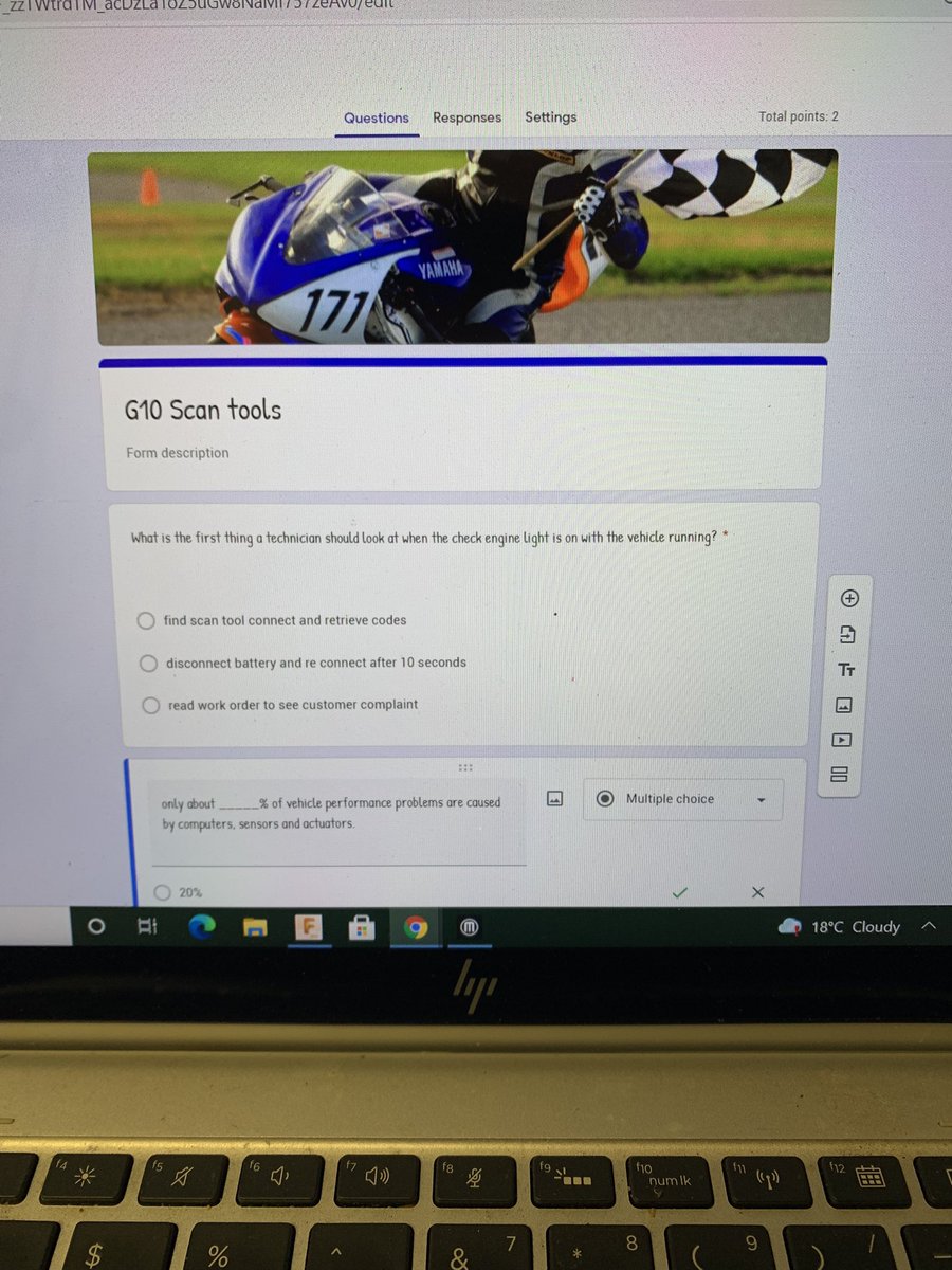 TechEdBlakely's tweet photo. A small intro assignment on scan tools. More and more of these google forms get a bit of motorsport embedded in them! #huskyteched https://t.co/waj4E5KYEY