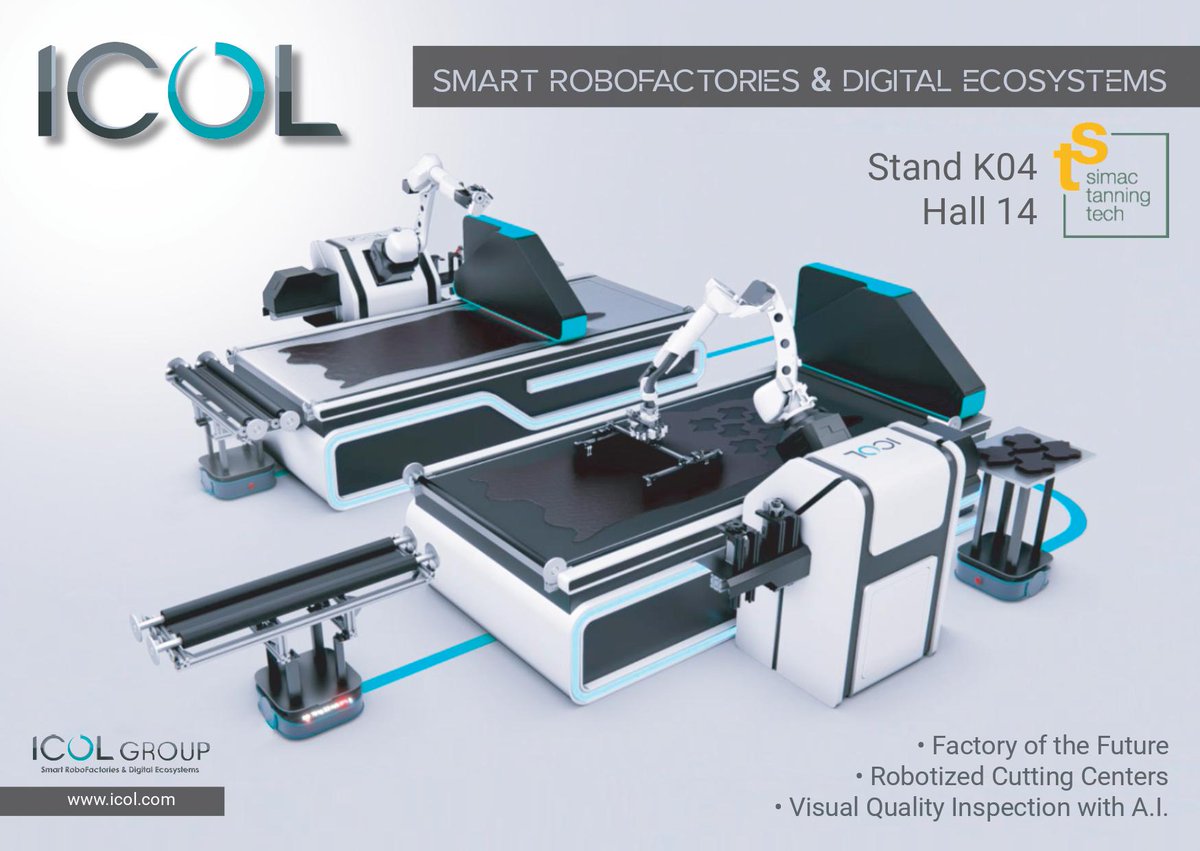 icolgroup's tweet photo. Smart Footwear Factory – a new scenario for manufacturing of the future, where each production stage is set as the autonomous robotized area, while interaction of area is fully optimized and automated.
#ICOL at #SIMAC: 22-24 Sept. 2021, Milan, Italy. Rho Fiera. Pad. 14, st.№ K04 https://t.co/sY8j0FWgVX