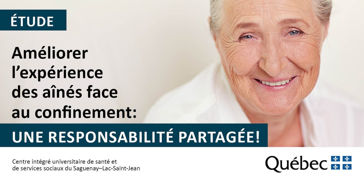 Améliorer l'expérience des aînés face au confinement: une responsabilité partagée!
Visitez la section Actualités du santesaglac.gouv.qc.ca pour consulter les résultats de l'étude menée par Danielle Boucher et Catherine Savard en collabo avec le Consortium INTERS4.