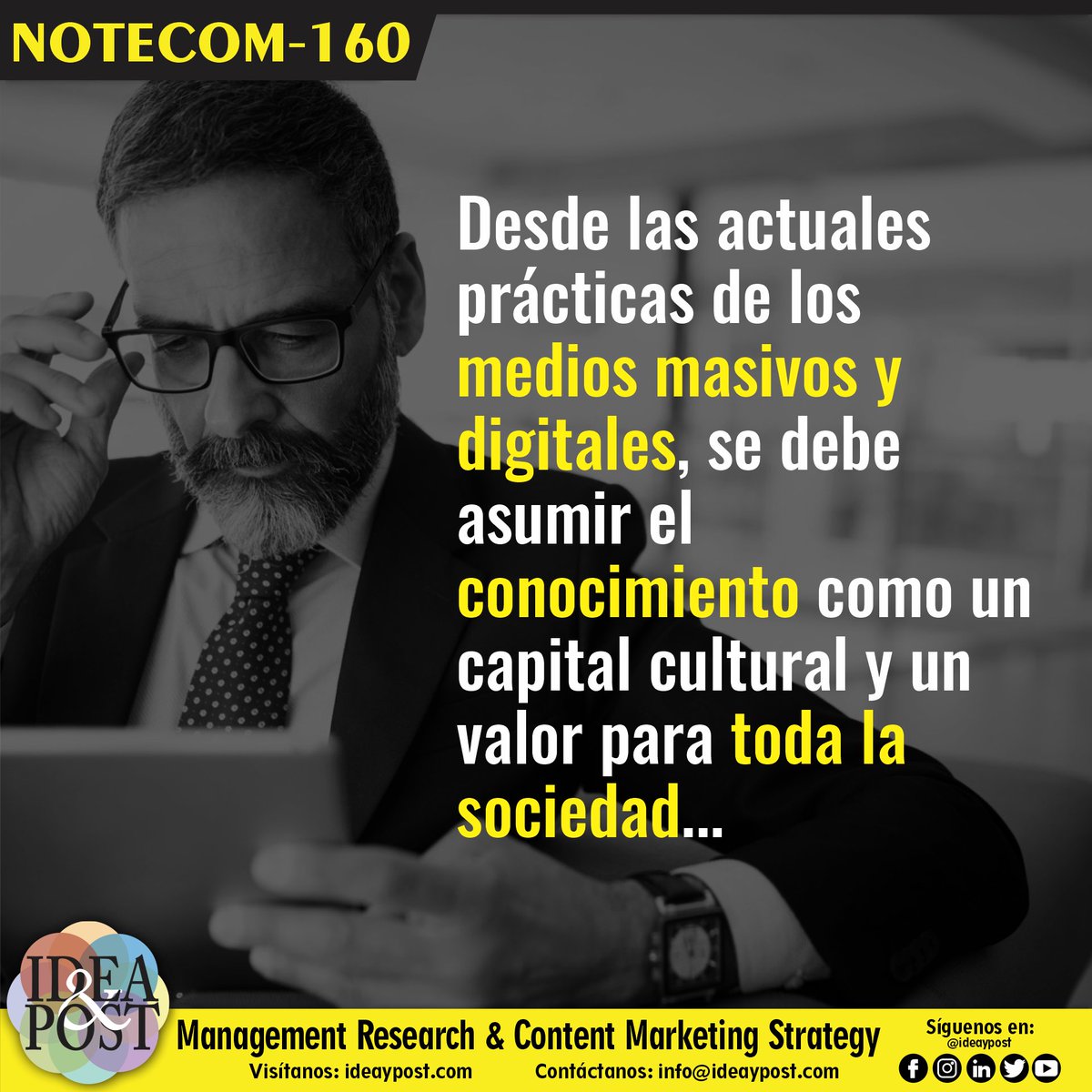 ideaypost's tweet image. El conocimiento como valor social, no sólo libera de la ignorancia, sino que exige ser responsable con todos en la sociedad.

Síguenos en #ideaypost o visita nuestro #blog en ideaypost.com y conoce más #notecom sobre Comunicación para el Desarrollo.

#comdesarrollo