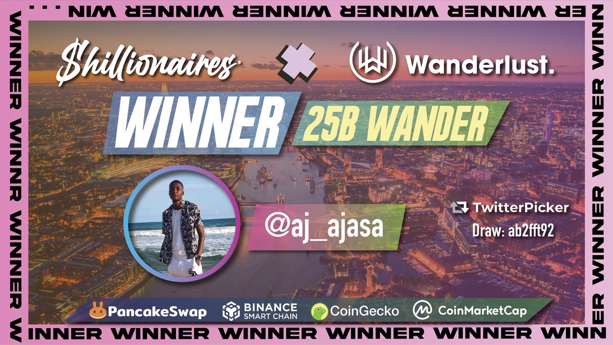 shillionaires's tweet photo. 📢 Winner! 🎉 

25 Billion $WANDER goes to: 
🥇 @aj_ajasa 🎉 

Congrats mate, we sent you a DM. 🙂

Thanks to everyone who entered! Don’t worry, we have a lot more coming. 🤘

👉(PS. We’ll draw our bonus $20 giveaway soon)  👀 

@TWPicker draw: ab2fft92

#BSCGem #Crypto https://t.co/lUY9ONV2PK
