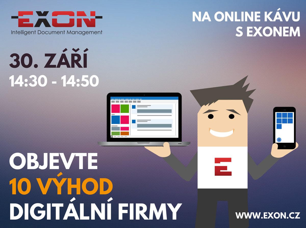 EXONsro's tweet photo. ✅ Ve čtvrtek 30. září webináře na téma: Výhody bezpapírové firmy, 10 benefitů digitální kanceláře. A co se dozvíte?

Registrace a více informací: https://t.co/MusZsVduS5 https://t.co/e9ozlzRans