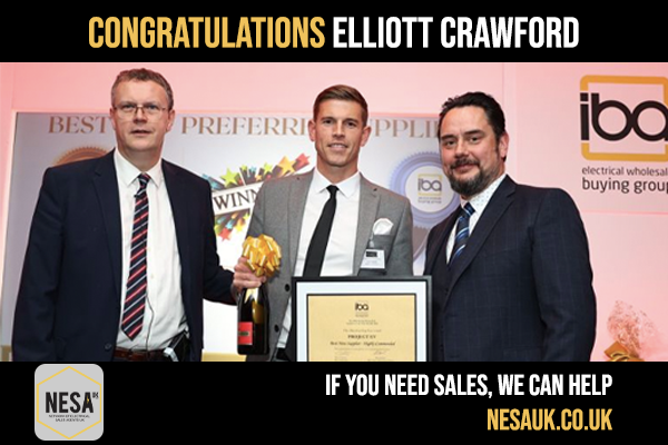 Congratulations to NESA #SalesAgent Elliott Crawford of Lawrence Crawford Agencies (LCA) on collecting an award on behalf of a manufacturer at the recent IBA Trade Show and Gala Dinner. 
 
#ElectricalWholesale