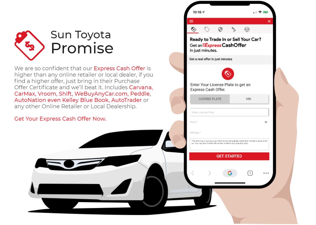 Get Your Express Cash Offer for Your Vehicle Now by clicking this link: 

suntoyota.express-cashoffer.com

#SunToyota