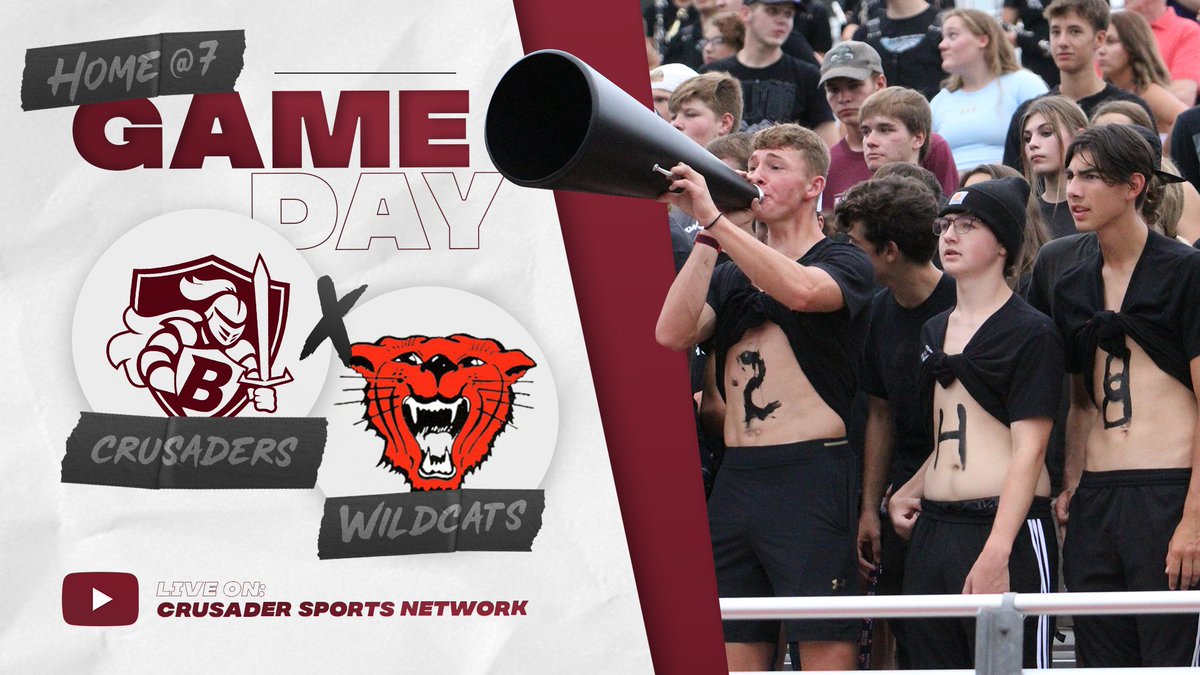 IT'S A GREAT DAY TO BE A CRUSADER! 

🏟️ | Crusader Stadium
⌚️ | 7pm
🎟️ | $7/Adults - $5/K-12
📻 | 95.9
📱 | <a href="/adastraradio/">AdAstraRadio</a> 
💻 | Crusader Sports Network - Youtube

🎷 | Buhler HS Marching Band - Pre-Game - Appx. 6:30
👑 | Homecoming Ceremony - Halftime