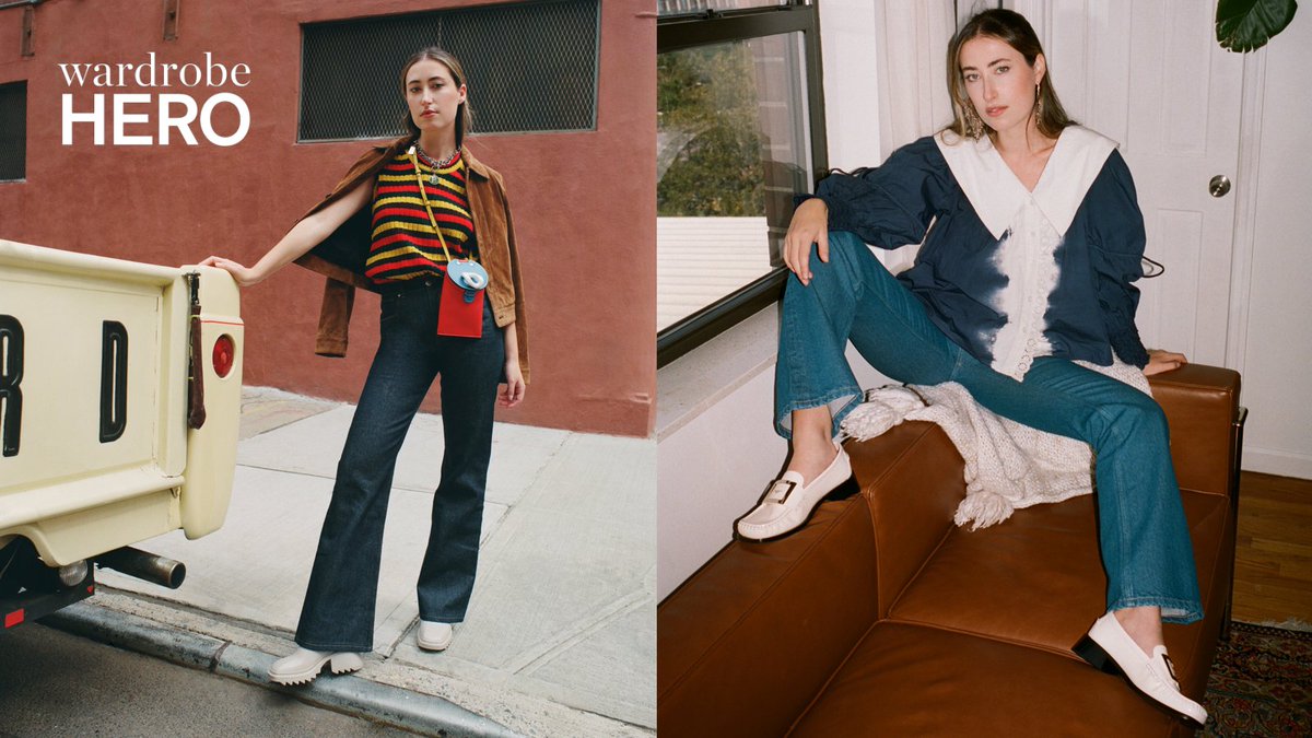 MATCHESFASHION's tweet photo. New to #MATCHESFASHION, discover an exclusive collection of #Wandler denim. As part of our #WardrobeHero series, ​curator @wisebrooke_ styles the Daisy flares with colour-pop accents. Shop the collection here: https://t.co/w1tXRpKF5z https://t.co/1iA3hE6Y63