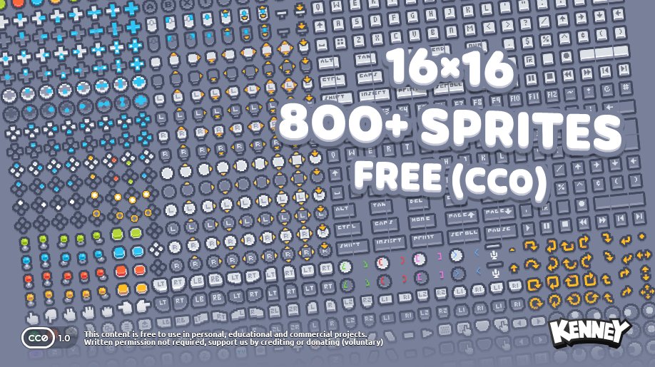KenneyNL's tweet photo. 🕹️ Pixel Input Prompts (16x) #gameassets now available! 800+ sprites covering many input methods. Completely free to use without attribution. No advertising, tracking or registration to download; https://t.co/LVlUIBh1vL #gamedev https://t.co/Il9OhTwQVE