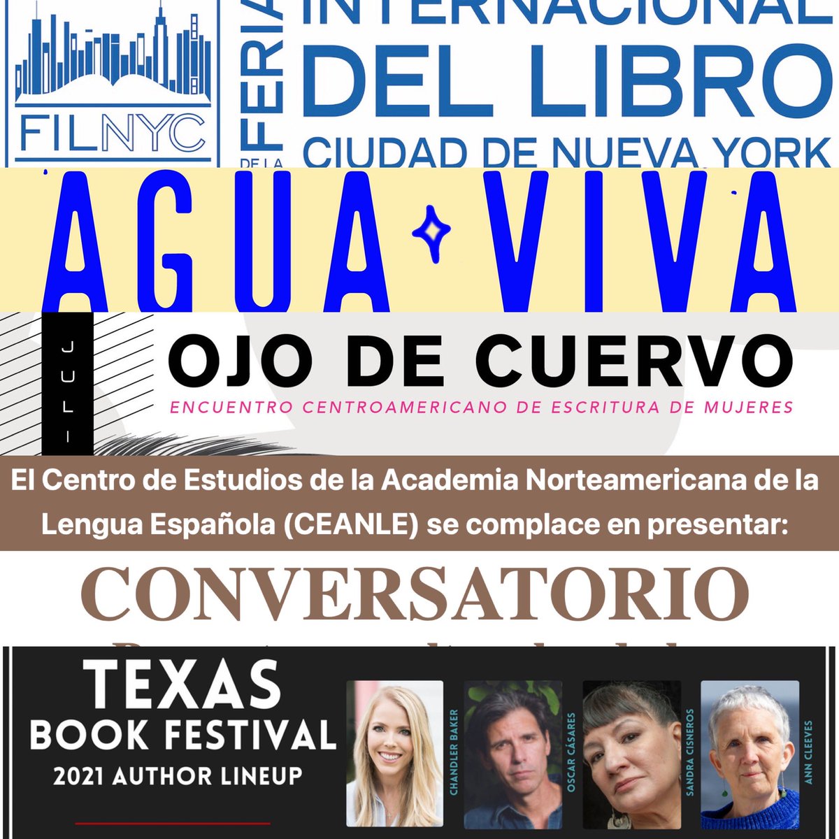 HabEscritoras's tweet photo. Miren! Miren! Miren! Qué increíble mes nos llega. Esta es una total fiesta del libro y la literatura. Los invito a leer en nuestro #blog https://t.co/P7x5ju3gnO 💻👓📚📖@fil_nyc @texasbookfest #aguavivafestival @mararahab @laradiotomada @ANLE_US @adrianaXIX_XXI https://t.co/xB0UOQxQ8y