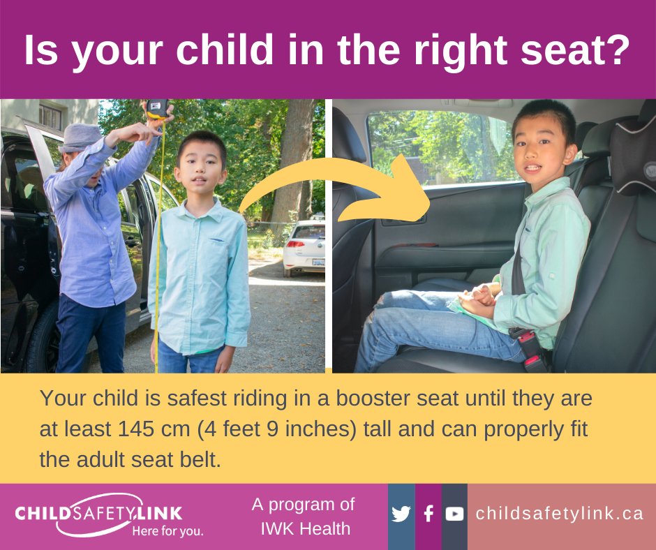 IBC_Atlantic's tweet image. DYK: Most children are 10-12 years old before they can safely use the adult seat belt without a booster seat? For more: childsafetylink.ca/the-right-seat @childsafetylink #CPSWeekCanada #CPSWeek2021