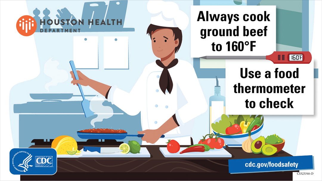 HoustonHealth's tweet photo. Kitchen safety rules for food safety: always keep a meat thermometer close by to double check it's at the right temperature before digging in. #FoodSafetyEducationMonth #FSEM2021 https://t.co/NfaHbTugS0