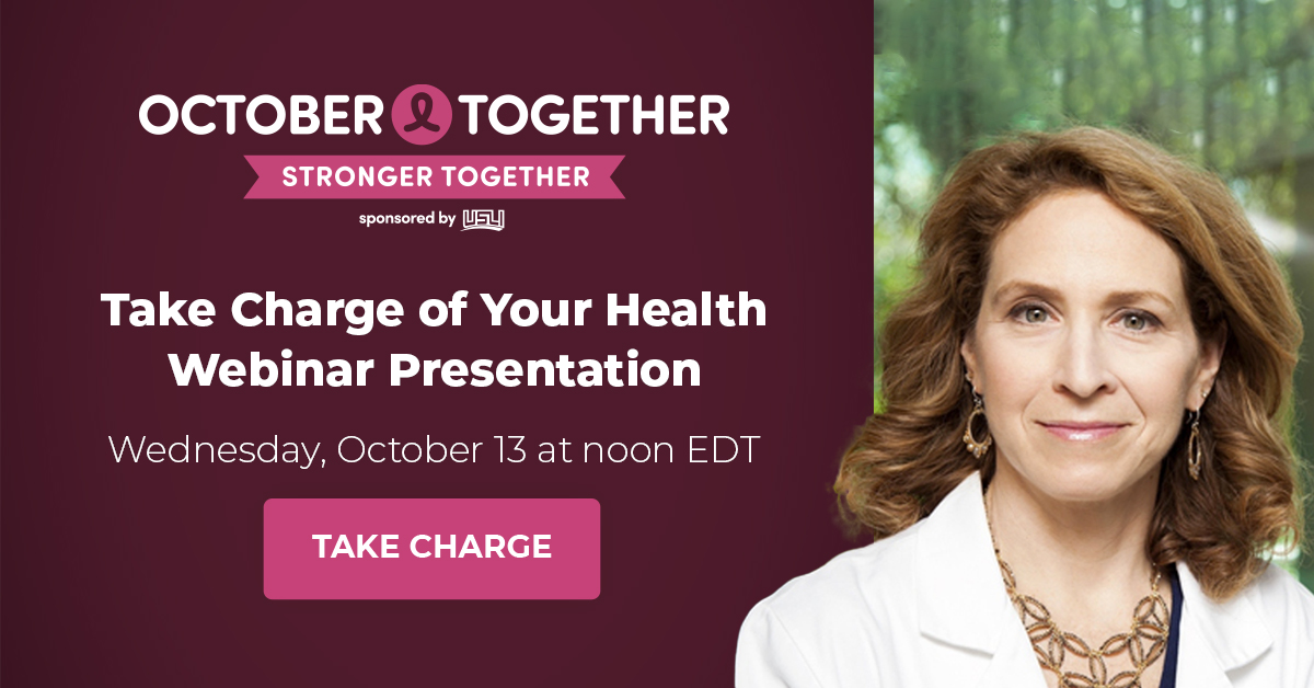 usli150's tweet photo. On Wednesday, October 13, @Breastcancerorg founder Dr. Marisa Weiss will be hosting a virtual presentation titled Take Charge of Your Health — and you’re invited to attend! Mark your calendars, and register today at https://t.co/jnHTZvaVu2. #OctoberTogether https://t.co/KUv89KYz8A