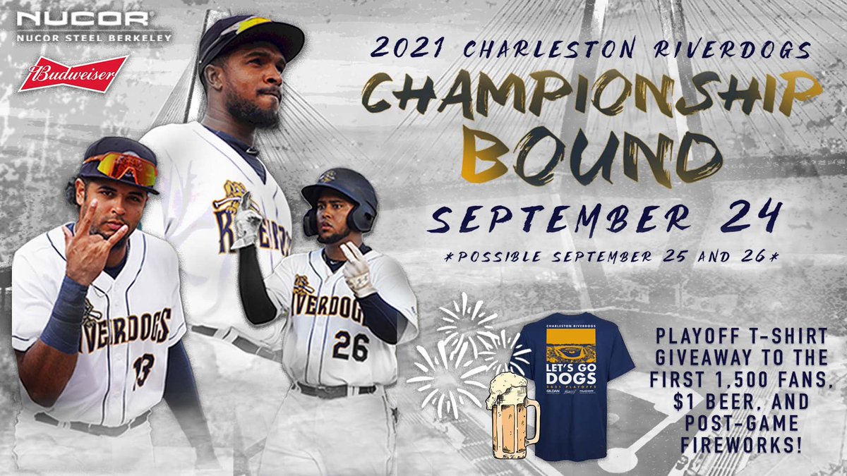 Let's go dogs!! Who is joining TONIGHT at The Joe for game three? Free play-off t-shirts, $1 🍺, &amp;  post game fireworks. What more do you need?#HERE4HC #RdogsPlayOffs #FridayFeels <a href="/ChasRiverDogs/">Charleston RiverDogs</a>